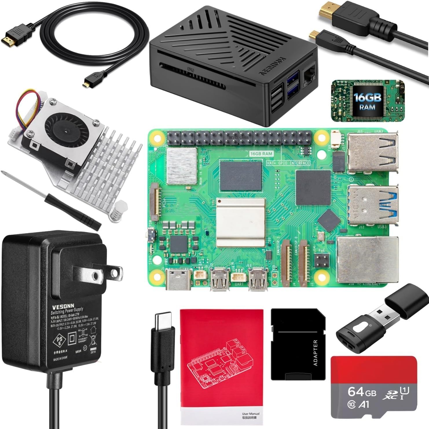 Amazon.co.jp: Vesonn ラズベリーパイ5 16GBキット技適済for Raspberry